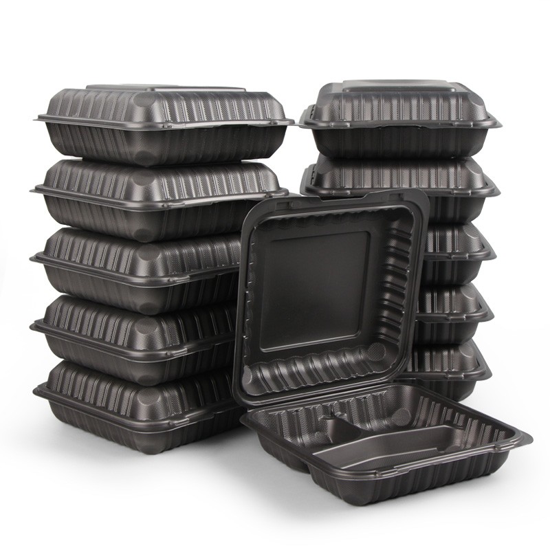 翻盖定制黑色一次性微波塑料食品外卖盒容器